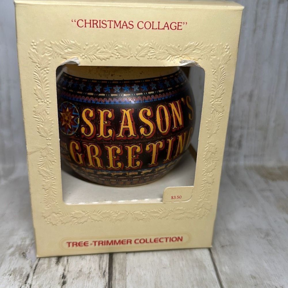 Hallmark 1979 Christmas Collage Glass Ball Ornament Tree Trimmer Collection